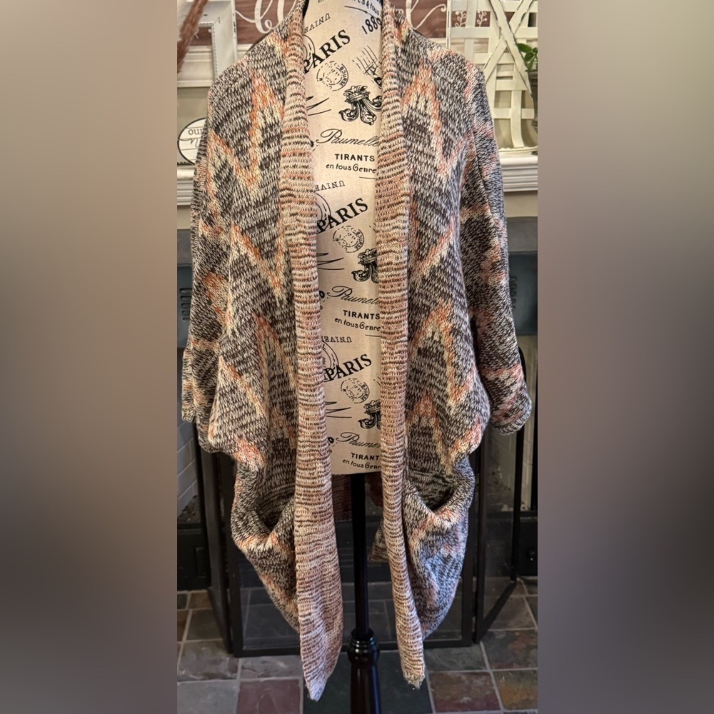 Ariat Macave Chevron Knit Cardigan Sweater Wool Small Medium Western Aztec Brown